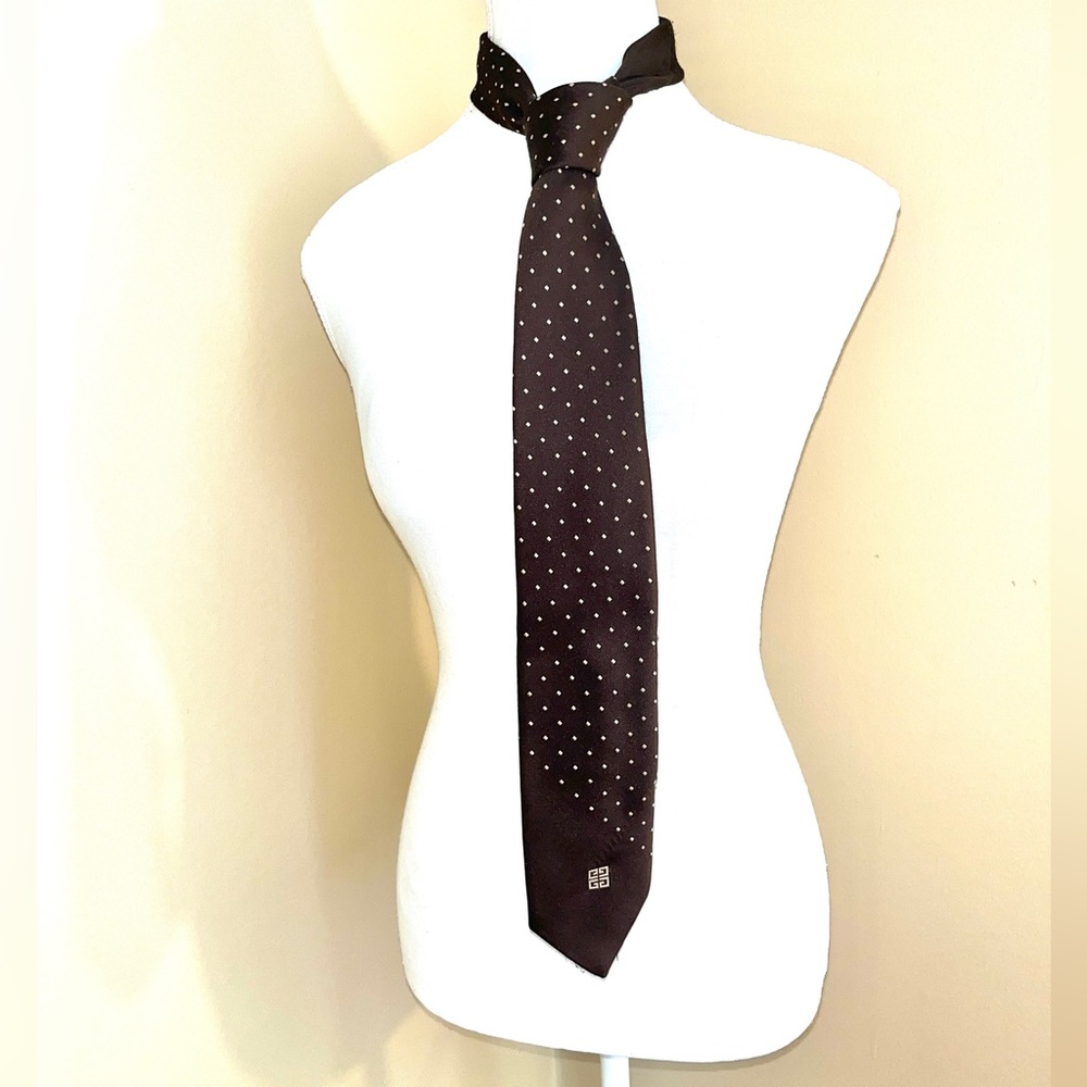 Givenchy Tie Brown Classic Logo Rep Necktie 57” Vintage Academia‎ Corp Luxury